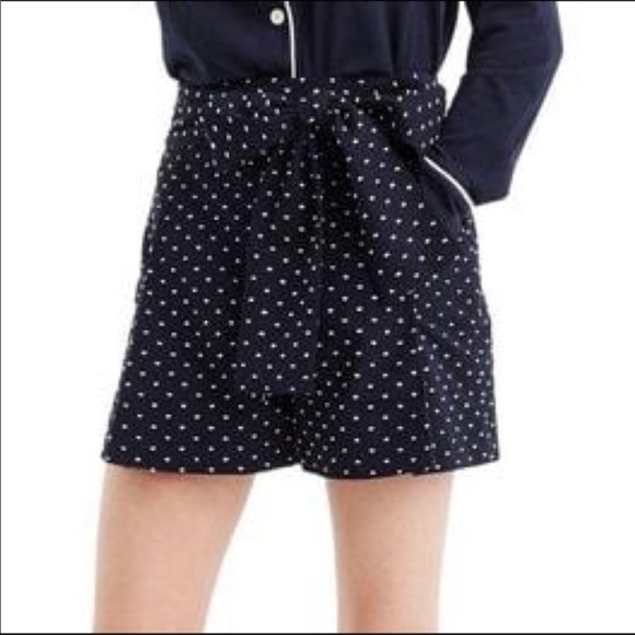 J. Crew Navy Blue Swiss Dots High Waist Shorts Waist Tie Bow